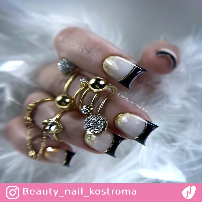 Gold and Black French Nails